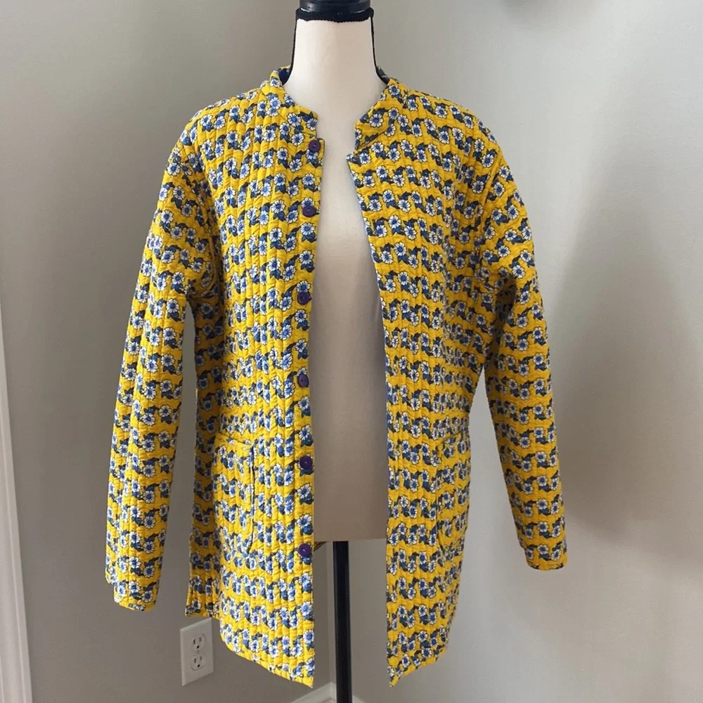 Reversible quilted handmade coat jacket Provençal boxy layering medium